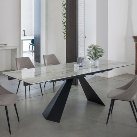Mesa de jantar extensível até 270 cm com tampo de vidro cerâmico - Trasimeno Viadurini