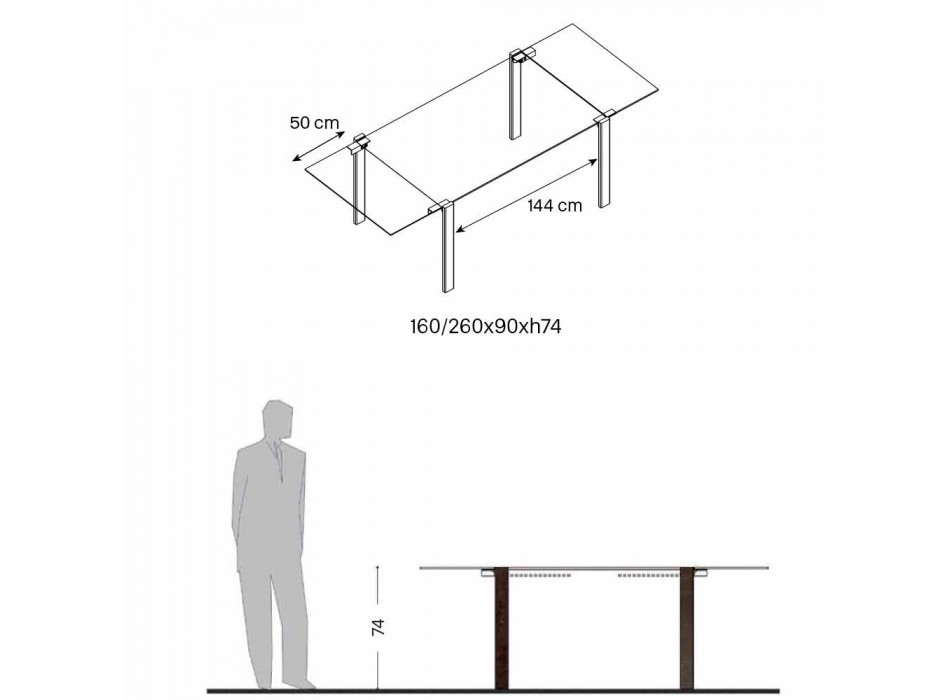 Mesa de jantar extensível até 280 cm com tampo de vidro Made in Italy - Melo Viadurini