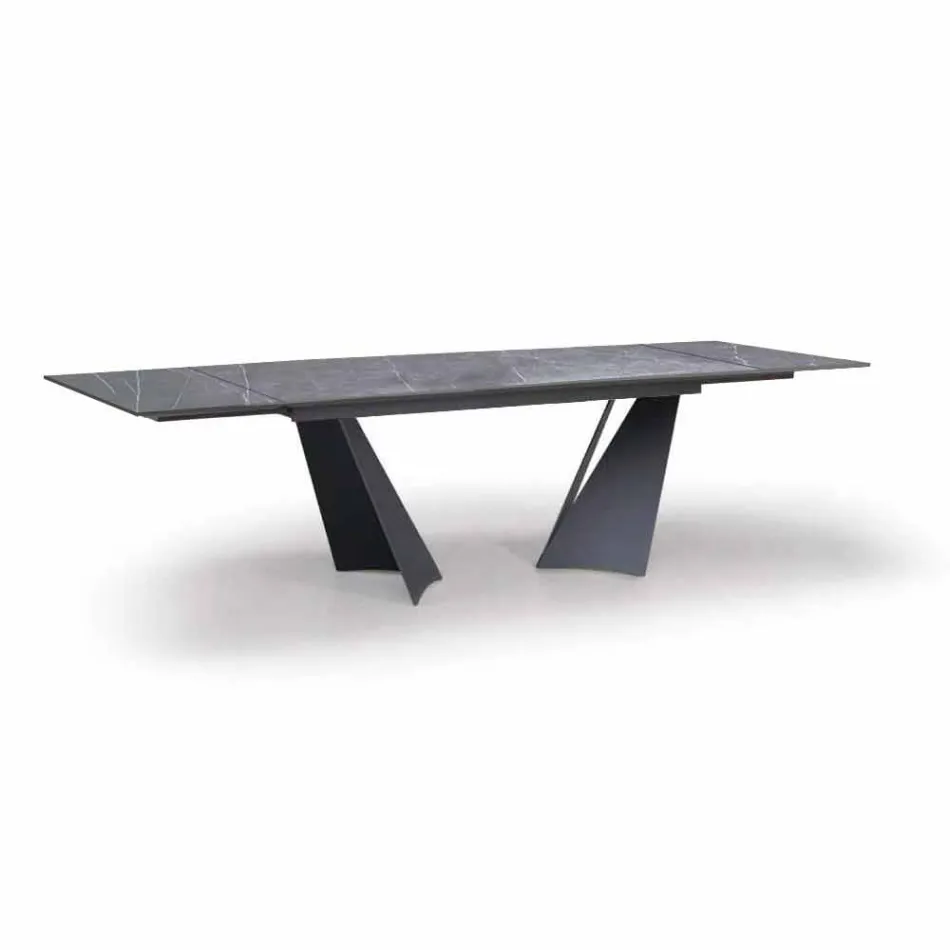 Mesa de Jantar Extensível Até 294 cm em Gres e Metal Made in Italy - Nuzzio Viadurini