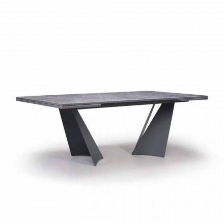 Mesa de Jantar Extensível Até 294 cm em Gres e Metal Made in Italy - Nuzzio Viadurini
