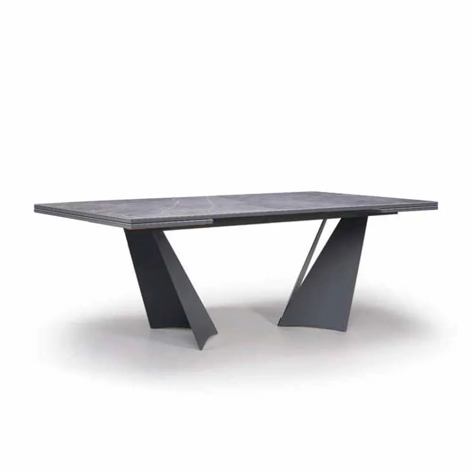 Mesa de Jantar Extensível Até 294 cm em Gres e Metal Made in Italy - Nuzzio Viadurini
