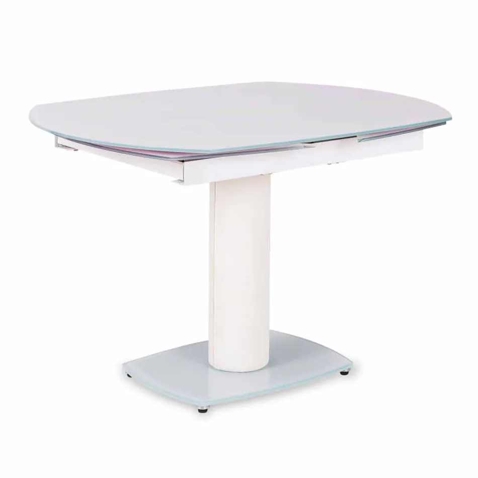 Mesa de jantar extensível em vidro e imitação de couro, L120 / 180xP90cm, Lelia Viadurini