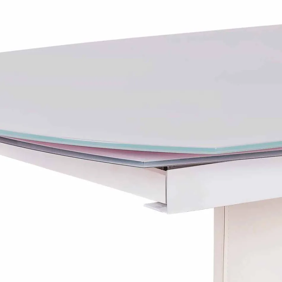 Mesa de jantar extensível em vidro e imitação de couro, L120 / 180xP90cm, Lelia Viadurini