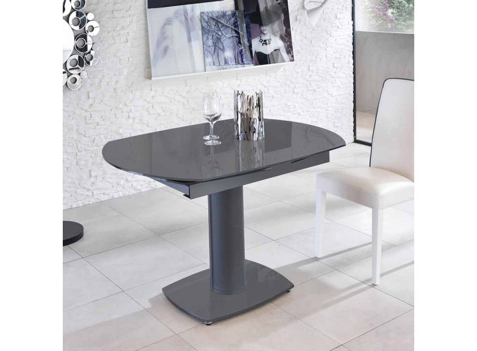Mesa de jantar extensível em vidro e imitação de couro, L120 / 180xP90cm, Lelia Viadurini