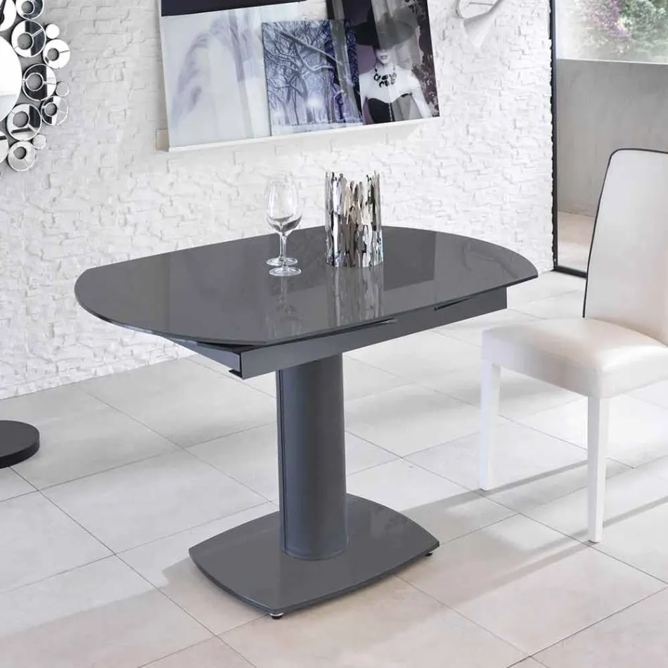 Mesa de jantar extensível em vidro e imitação de couro, L120 / 180xP90cm, Lelia Viadurini