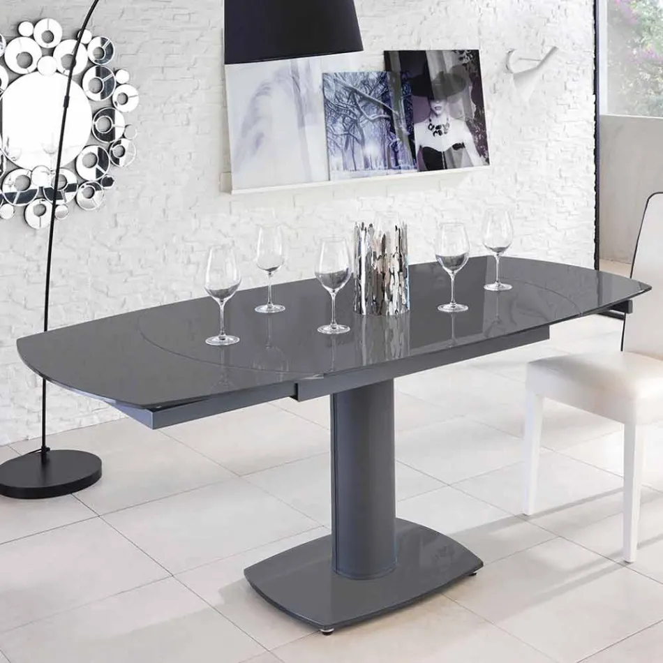 Mesa de jantar extensível em vidro e imitação de couro, L120 / 180xP90cm, Lelia Viadurini