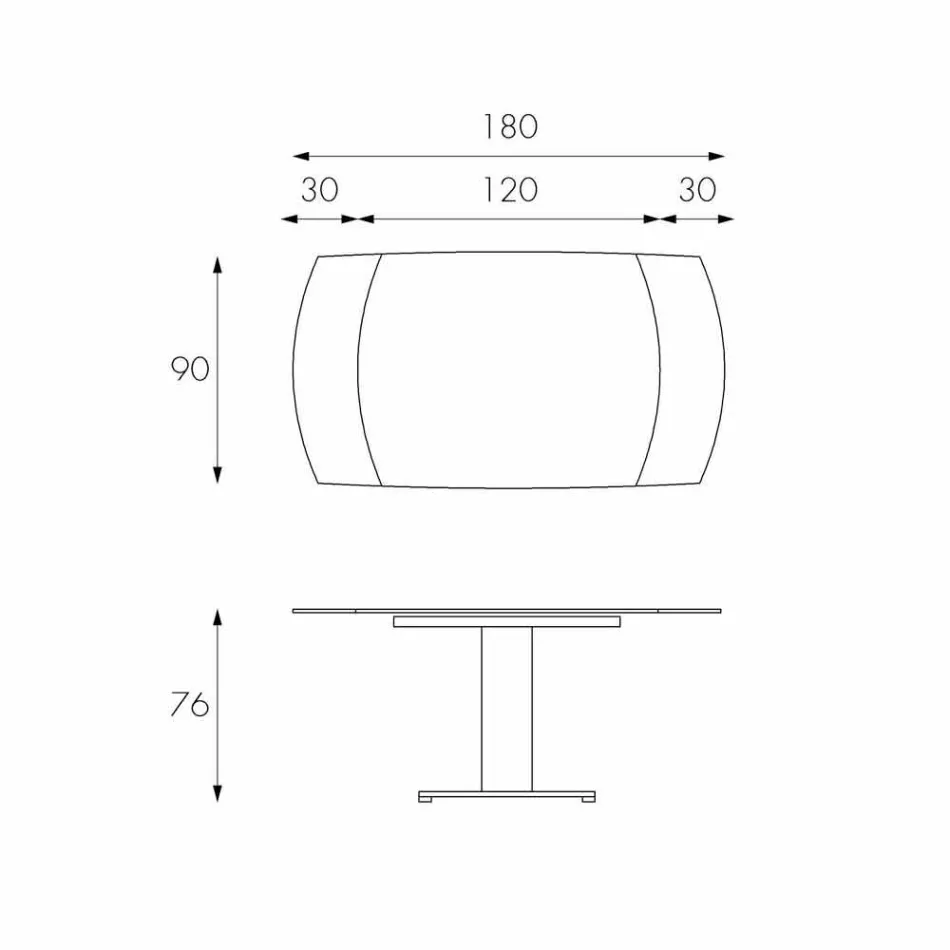 Mesa de jantar extensível em vidro e imitação de couro, L120 / 180xP90cm, Lelia Viadurini