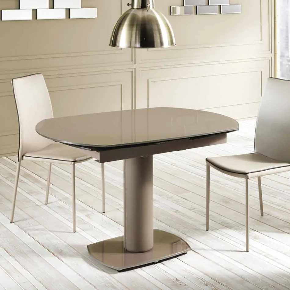 Mesa de jantar extensível em vidro e imitação de couro, L120 / 180xP90cm, Lelia Viadurini