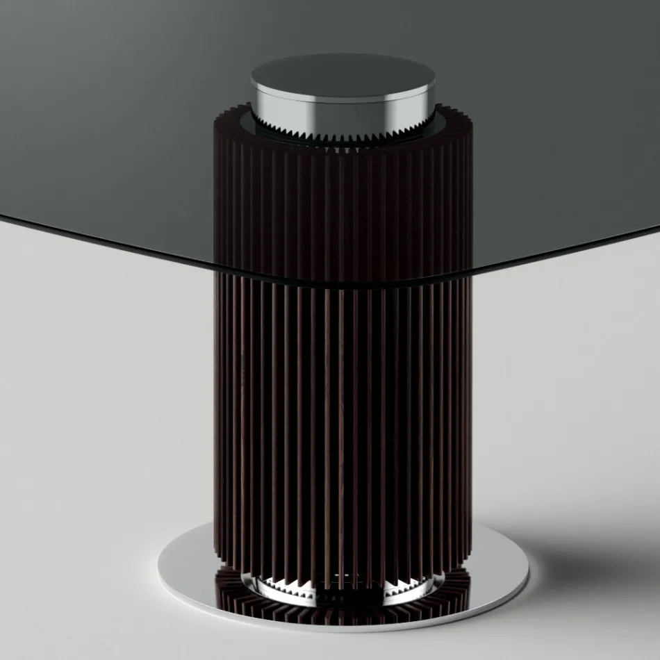 Mesa de jantar com tampo quadrado de vidro e base de madeira fabricada na Itália - Kuadro Viadurini