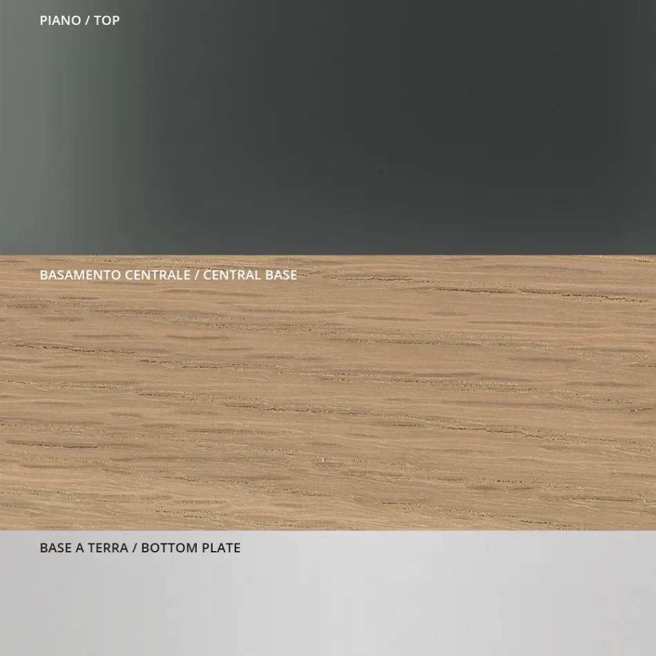 Mesa de jantar com tampo quadrado de vidro e base de madeira fabricada na Itália - Kuadro Viadurini