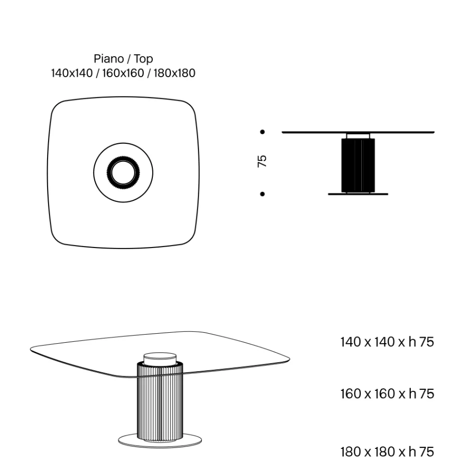 Mesa de jantar com tampo quadrado de vidro e base de madeira fabricada na Itália - Kuadro Viadurini