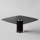 Mesa de jantar com tampo quadrado de vidro e base de madeira fabricada na Itália - Kuadro Viadurini