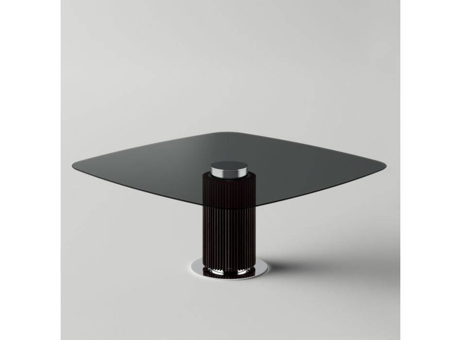 Mesa de jantar com tampo quadrado de vidro e base de madeira fabricada na Itália - Kuadro Viadurini