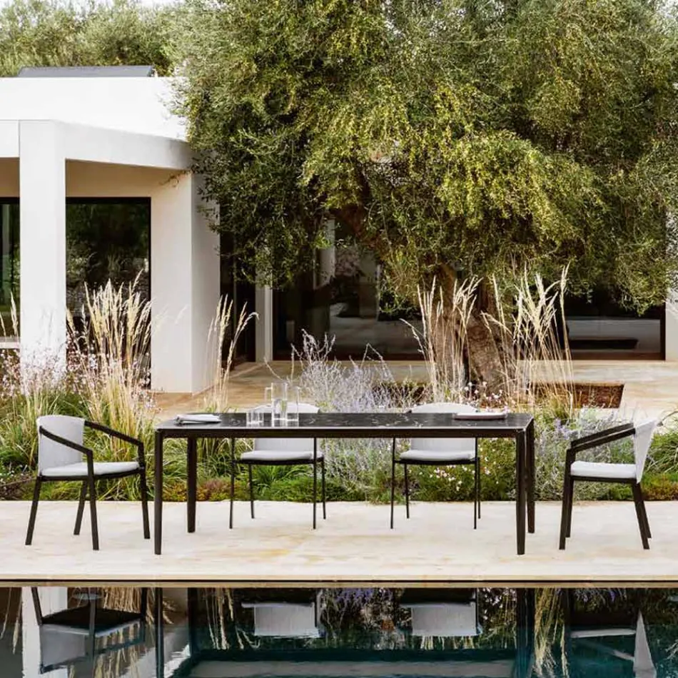 Mesa de Jantar de Jardim em Alumínio e Hpl ou Grés, Vários Acabamentos - Filomena Viadurini