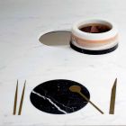 Mesa de Jantar Quadrada com Vaso e Embutimento em Mármore Luxo 140 cm - Vesúvio Viadurini