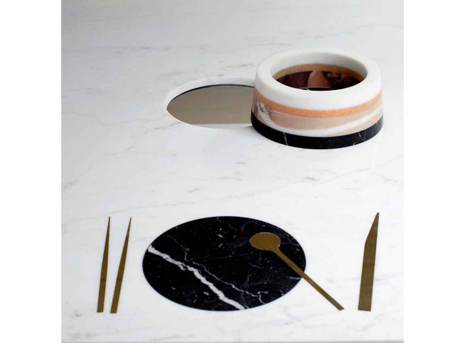 Mesa de Jantar Quadrada com Vaso e Embutimento em Mármore Luxo 140 cm - Vesúvio Viadurini