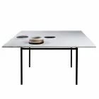 Mesa de Jantar Quadrada com Vaso e Embutimento em Mármore Luxo 140 cm - Vesúvio Viadurini