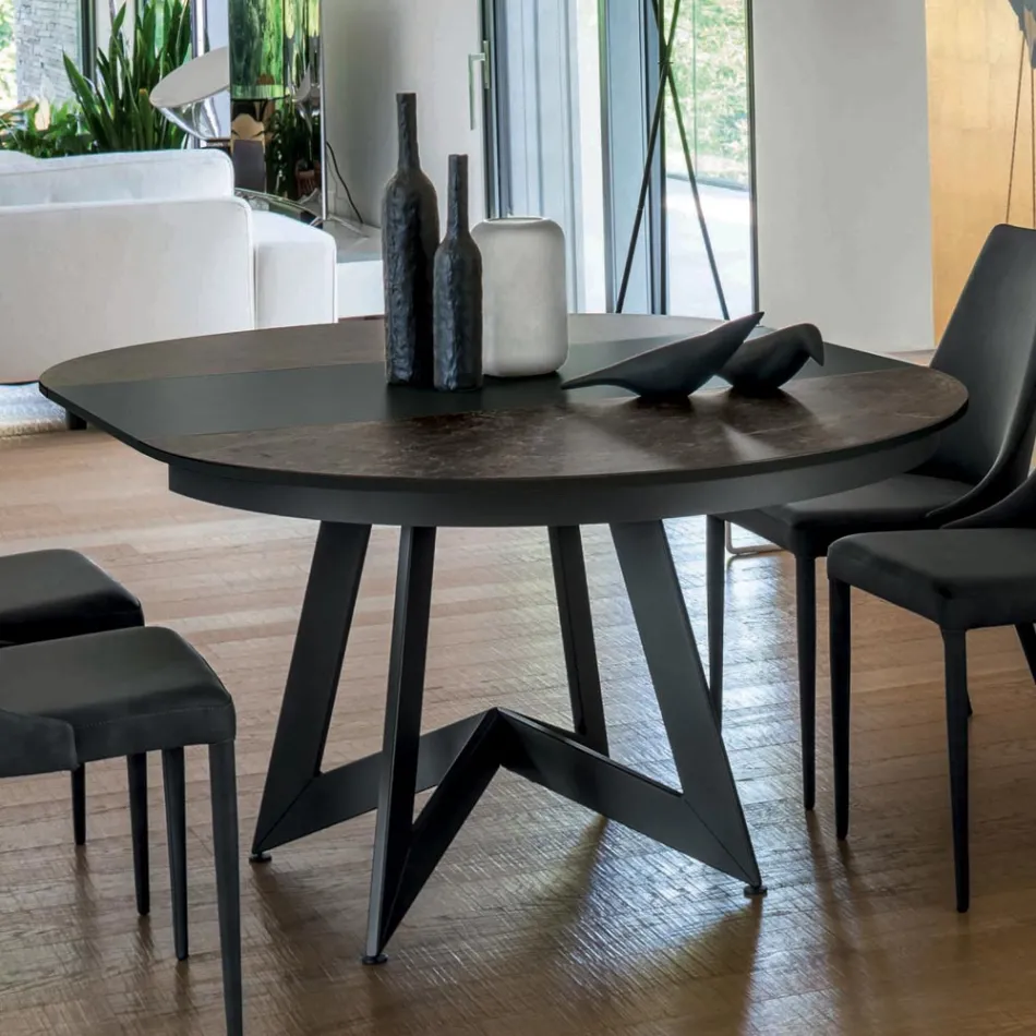 Mesa de jantar redonda extensível até 270 cm em cerâmica fabricada na Itália - Muschio Viadurini