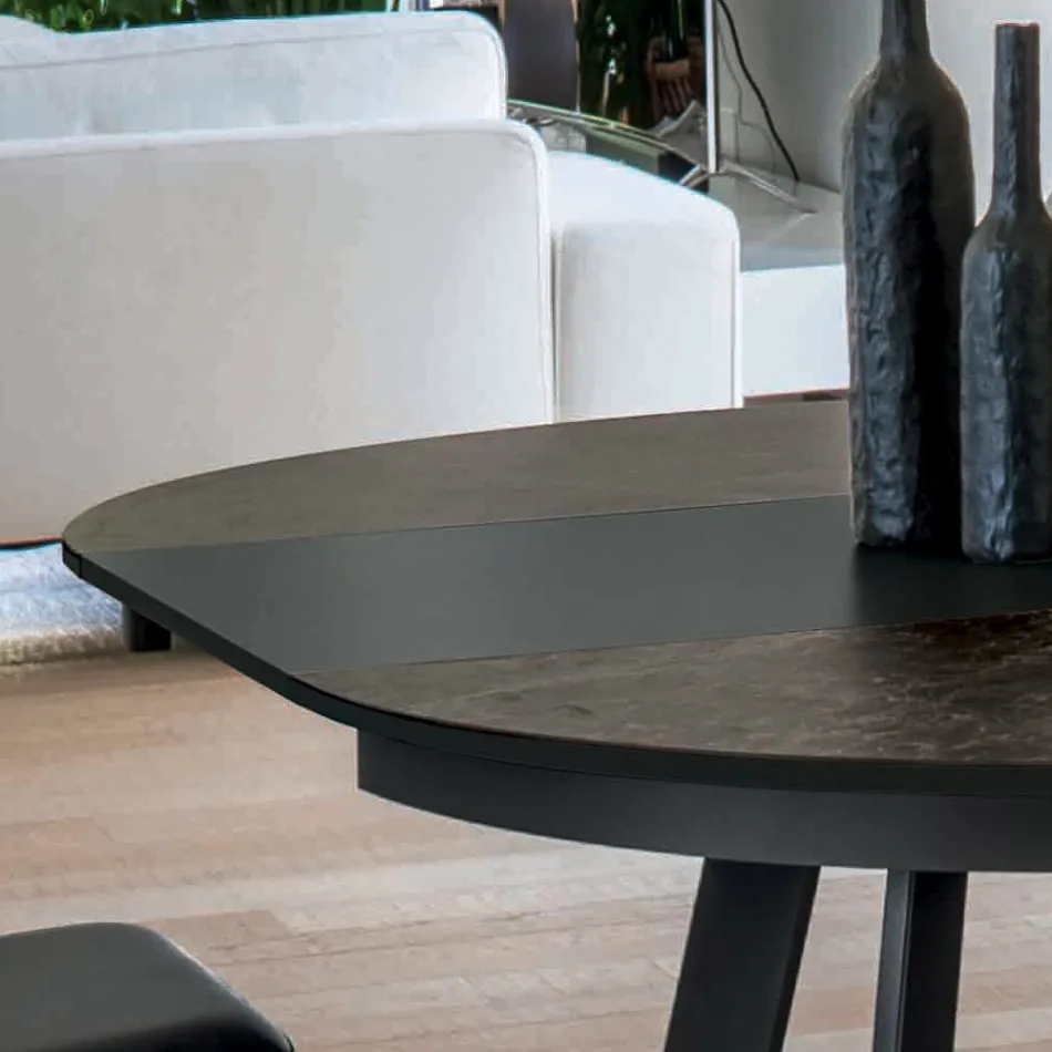 Mesa de jantar redonda extensível até 270 cm em cerâmica fabricada na Itália - Muschio Viadurini