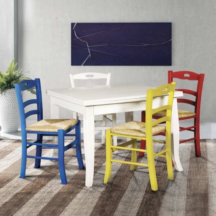 Mesa quadrada extensível e 4 cadeiras coloridas fabricadas na Itália - Coral Viadurini