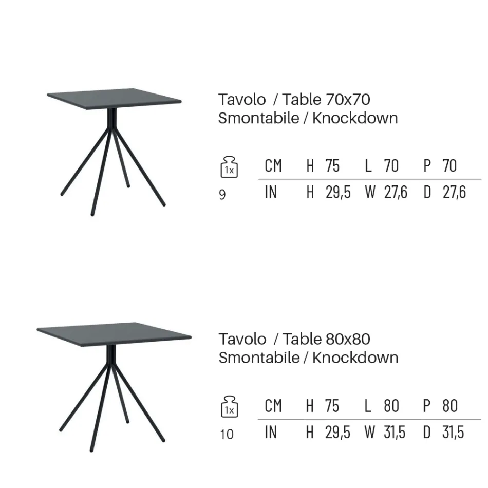 Mesa quadrada ao ar livre em aço galvanizado fabricado na Itália - Ralph Viadurini