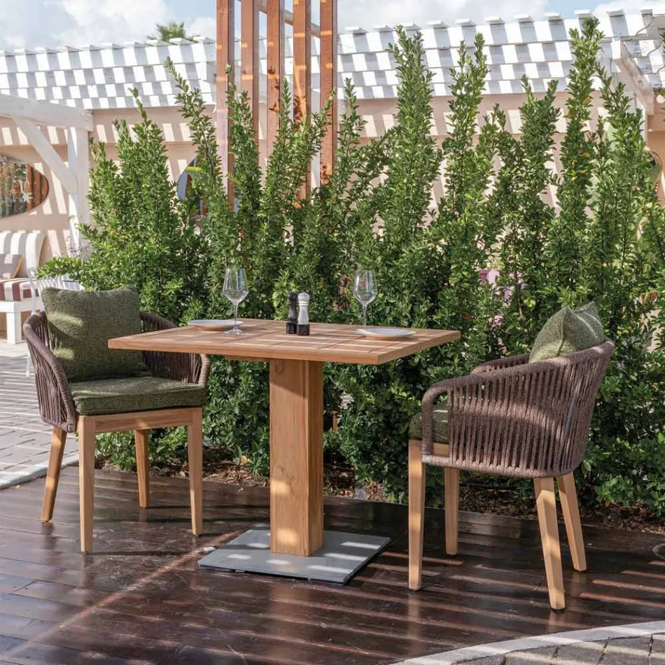 Mesa Quadrada para Exterior em Teca e Metal - Marie Viadurini