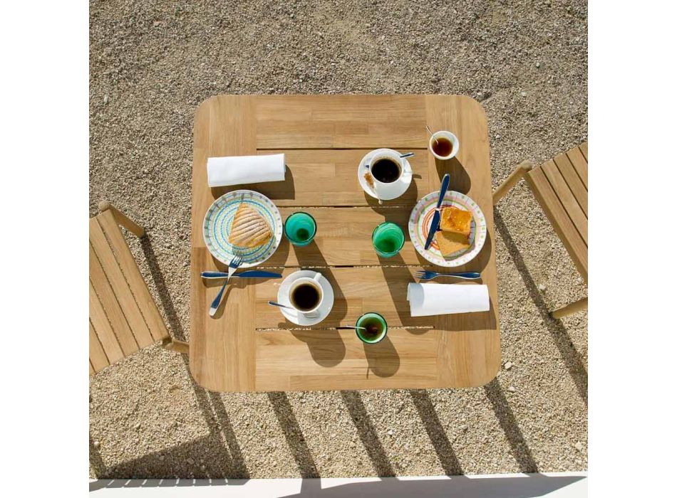 Mesa de jardim quadrada em madeira de teca fabricada na Itália - Liberato Viadurini