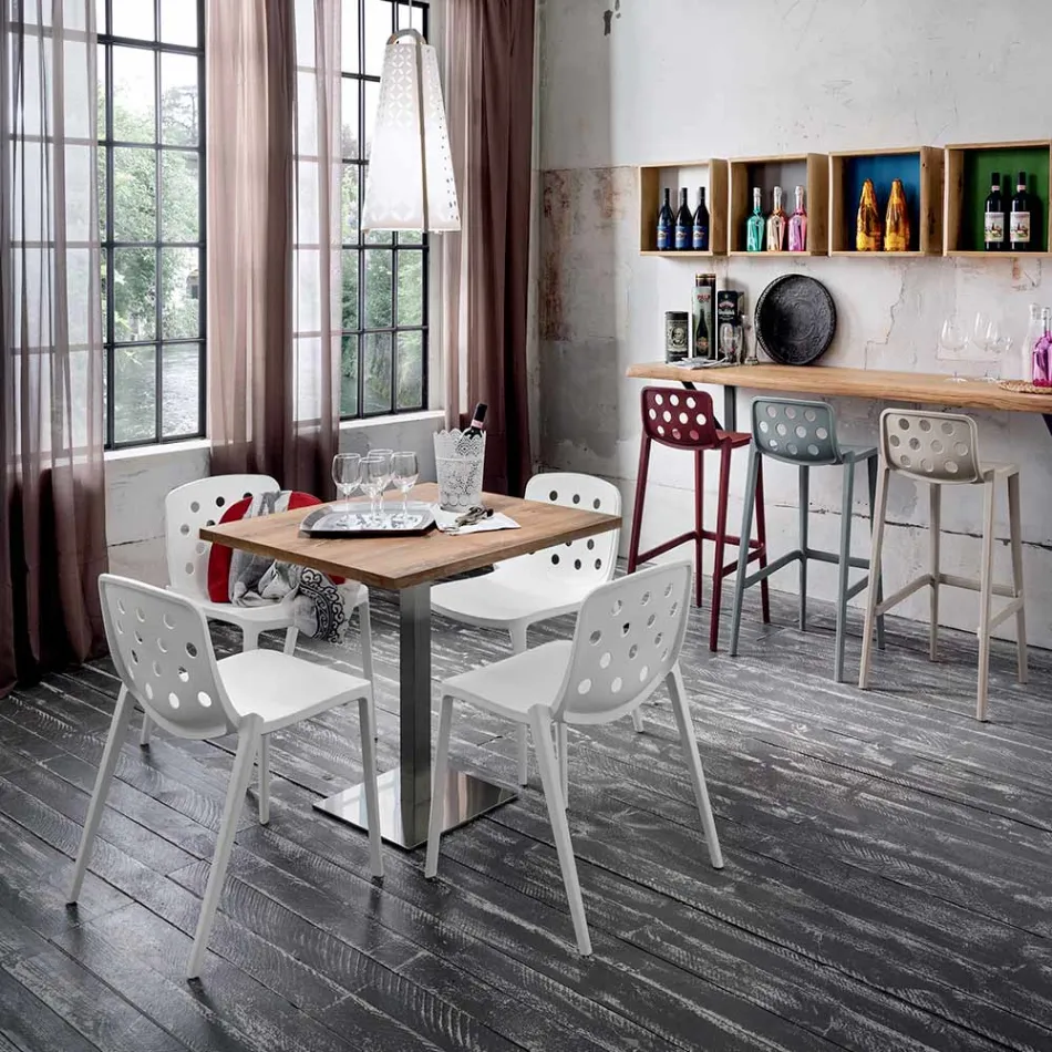 Mesa quadrada em aço inoxidável acetinado HPL fabricado na Itália - lente Viadurini