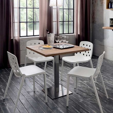 Mesa quadrada em aço inoxidável HPL acetinado metálico fabricado na Itália - lente Viadurini