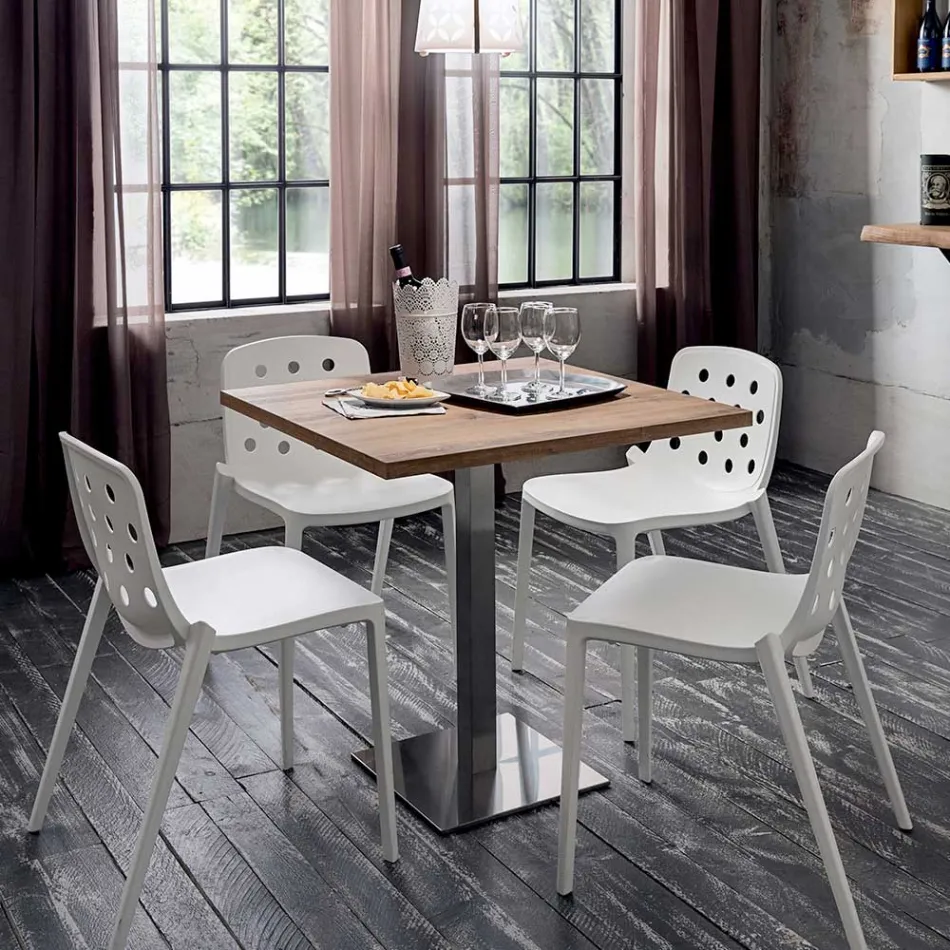 Mesa quadrada em aço inoxidável HPL acetinado metálico fabricado na Itália - lente Viadurini