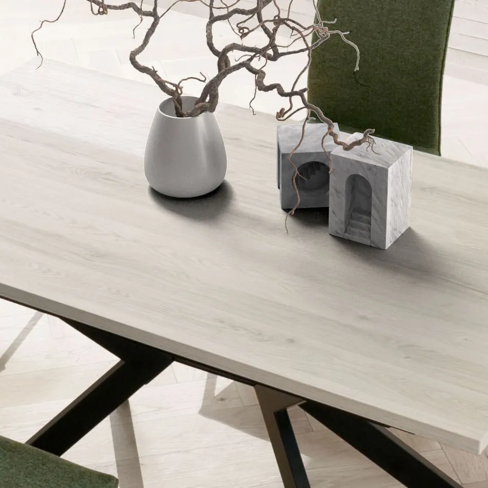 Mesa retangular extensível até 260 ou 300 cm em HPL e Metal - Charmy Viadurini