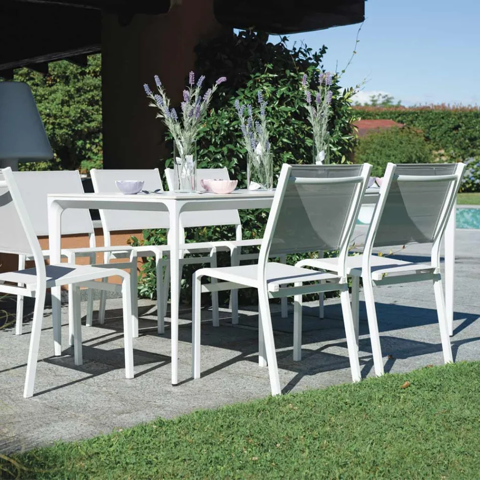 Mesa retangular de jardim em alumínio e cerâmica - Lunara Viadurini