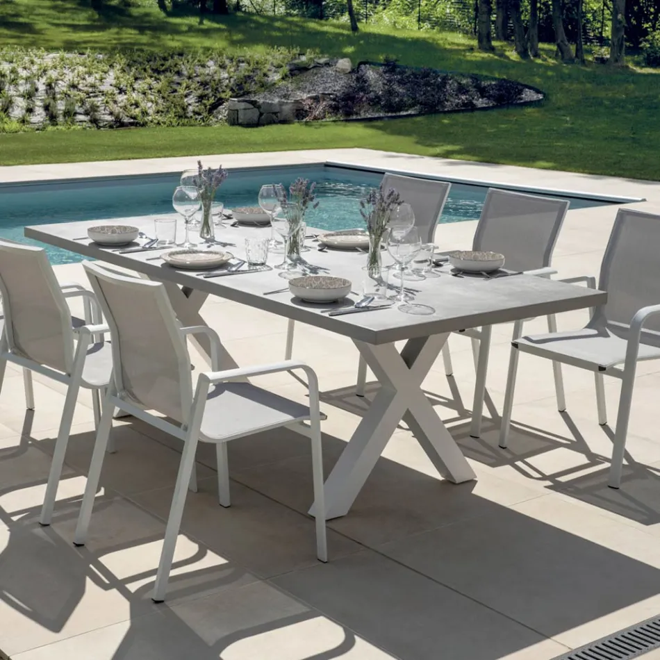 Mesa retangular para jardim em alumínio e resina cinza - Nuvia Viadurini