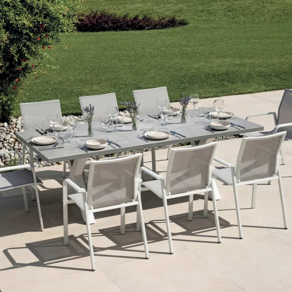 Mesa retangular para jardim em alumínio e resina cinza - Nuvia Viadurini