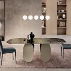 Mesa retangular com tampo de vidro martelado e acabamento prateado, fabricada na Itália - Almo Viadurini