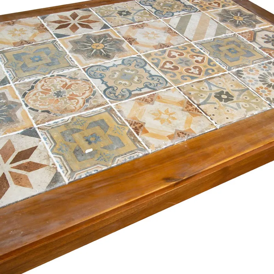 Mesa Retangular em Madeira de Acácia e Tampo em Cerâmica - Técnica Viadurini