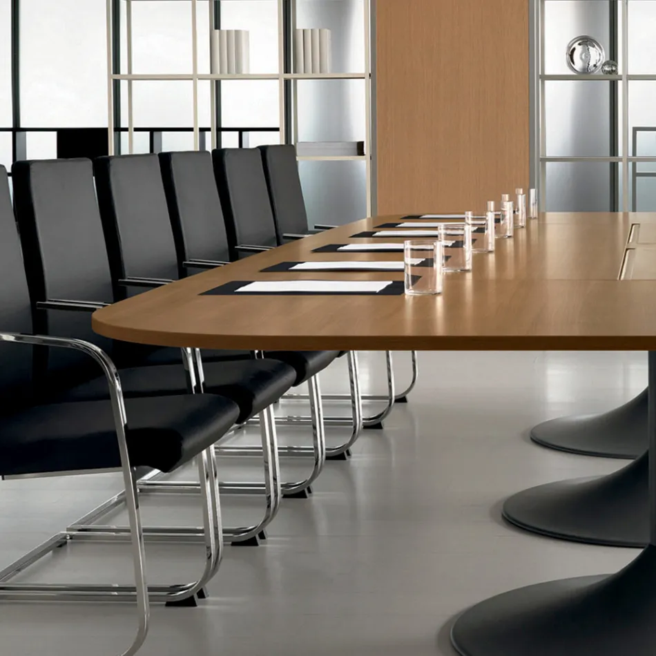 Mesa de reunião em melamina de nogueira natural moldada - Gaelle Viadurini