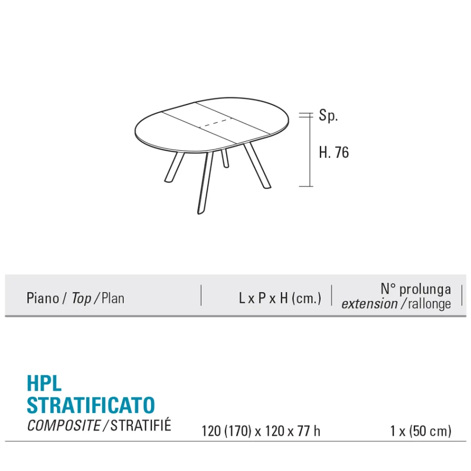 Mesa Redonda Extensível até 170 cm em HPL Estratificado - Convivio Viadurini