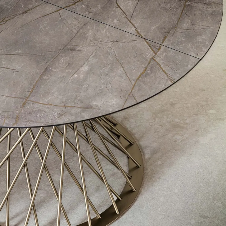 Mesa Redonda Extensível até 170 cm em Metal e HPL - Sorriso Viadurini