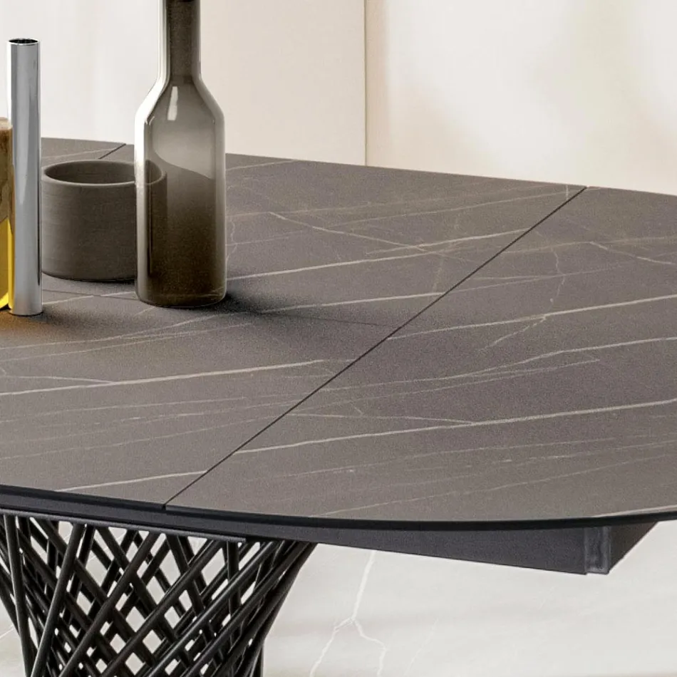 Mesa Redonda Extensível até 170 cm em Metal e HPL - Sorriso Viadurini