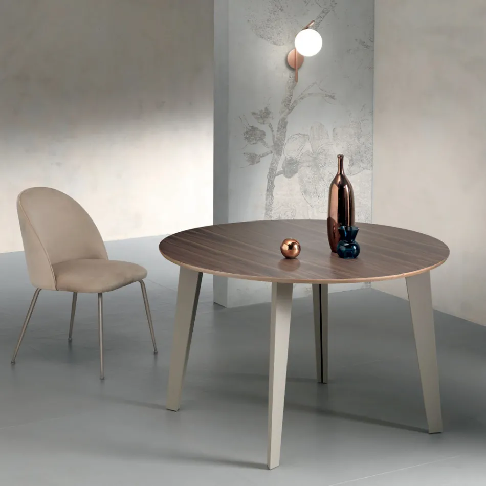 Mesa redonda extensível em madeira folheada a nogueira Canaletto - Tonico Viadurini