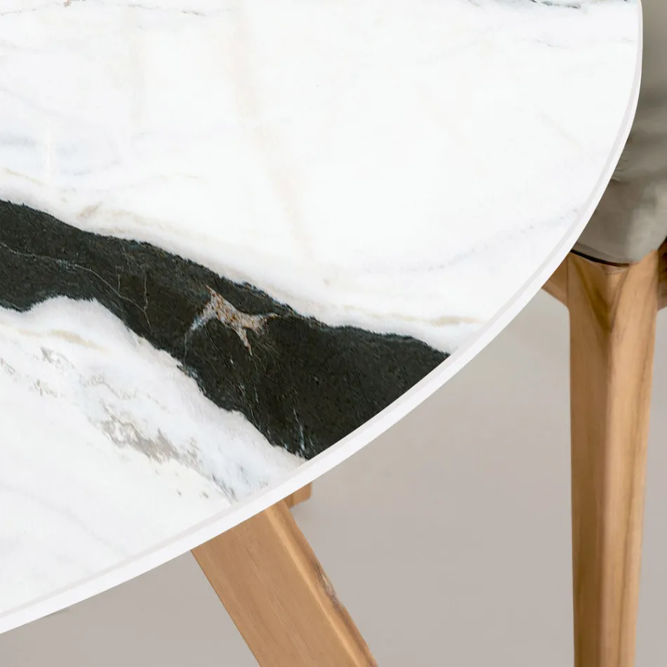 Mesa Externa Redonda em Cerâmica Panda Branca Fabricada na Itália - Pegaso Viadurini