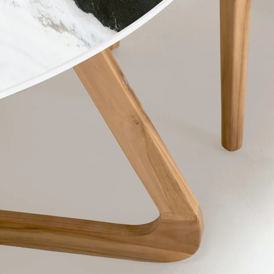 Mesa Externa Redonda em Cerâmica Panda Branca Fabricada na Itália - Pegaso Viadurini