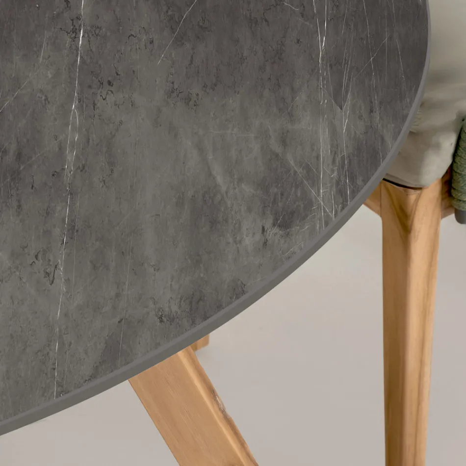 Mesa Externa Redonda em Cerâmica Pedra Cinza Fabricada na Itália - Pegaso Viadurini