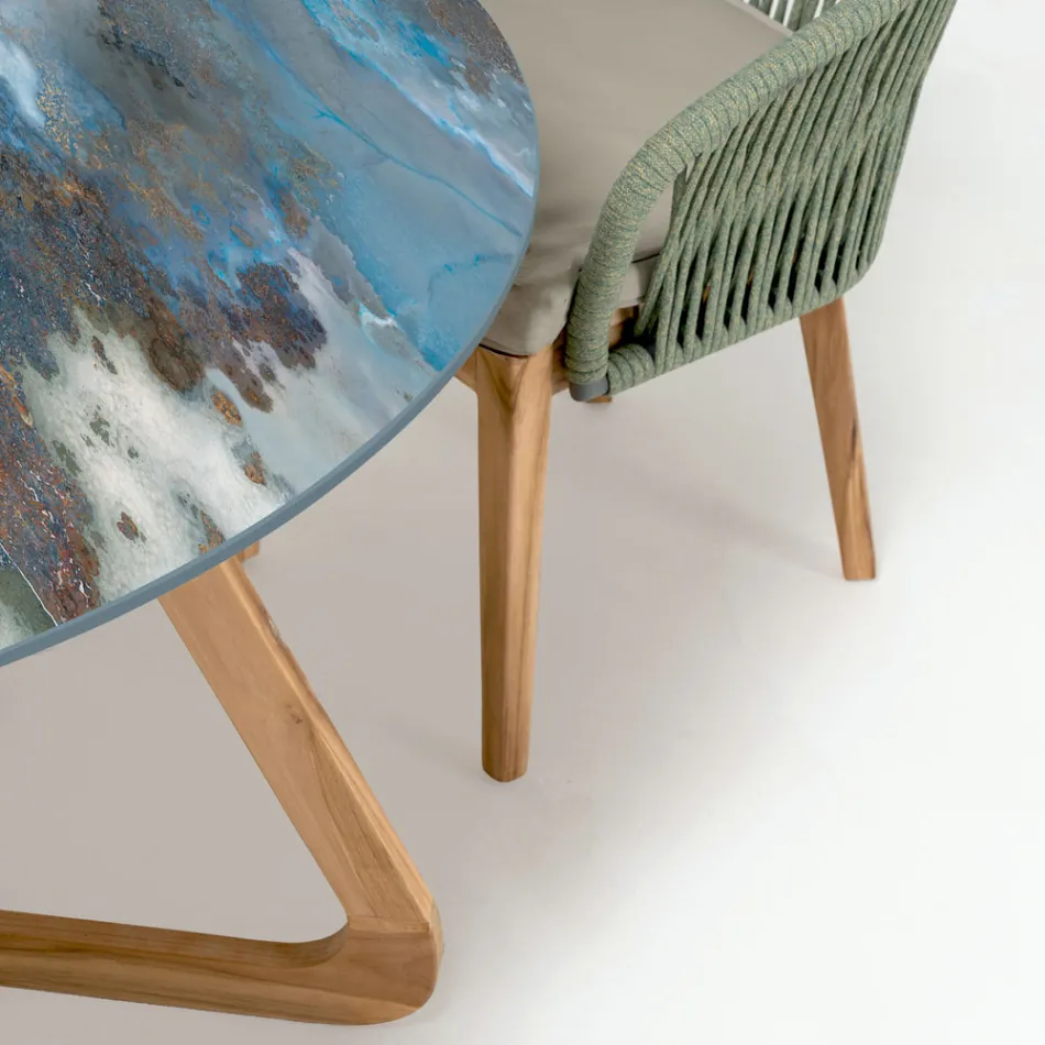 Tempestade de mesa redonda de cerâmica para exterior fabricada na Itália - Pegaso Viadurini