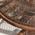Mesa redonda ao ar livre em polyrattan com tampo de vidro - Gigi Viadurini