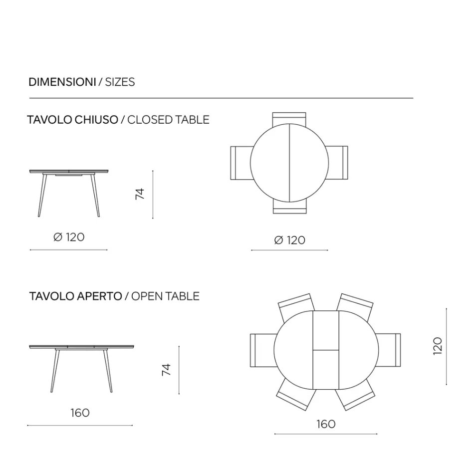 Mesa redonda de seis lugares com tampo em MDF e base de metal - Croma Viadurini