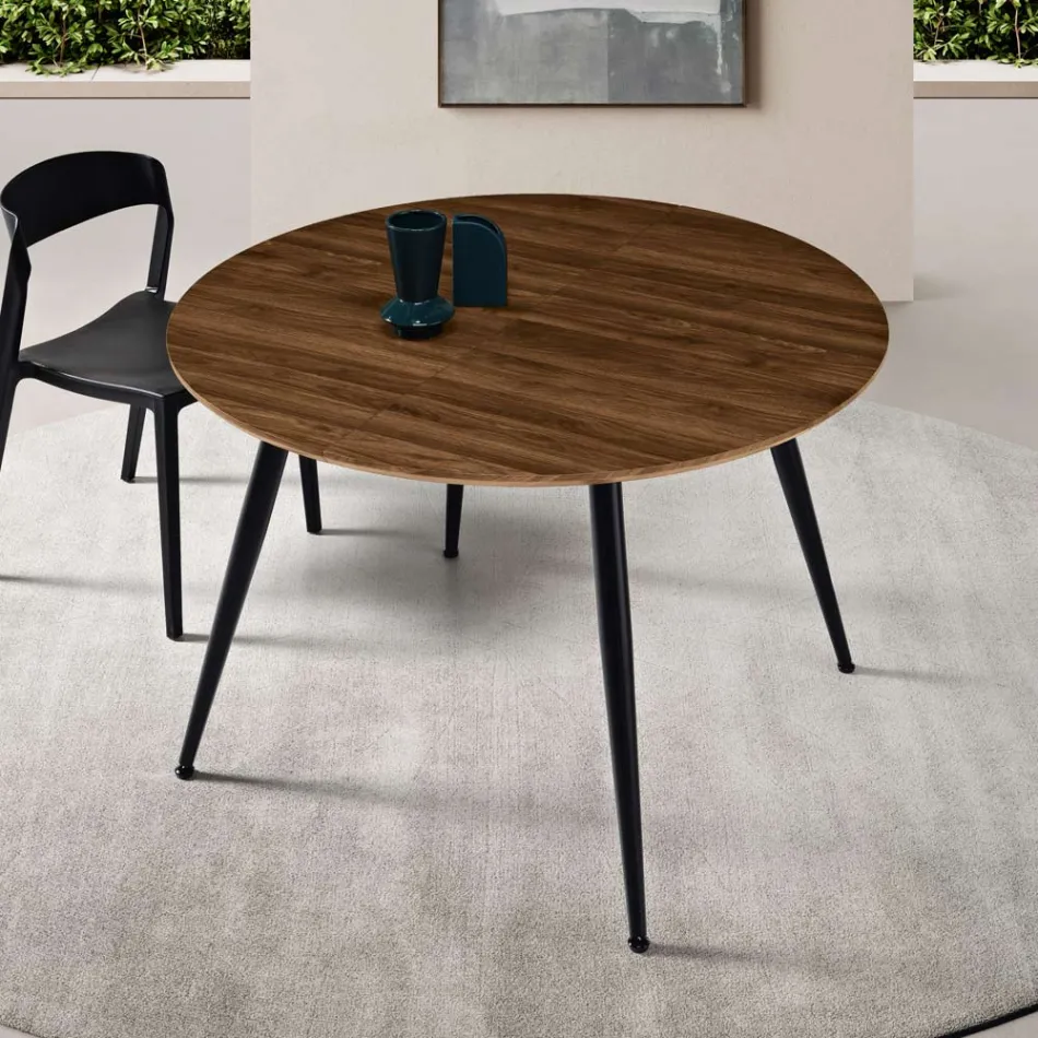 Mesa redonda de seis lugares com tampo em MDF e base de metal - Croma Viadurini