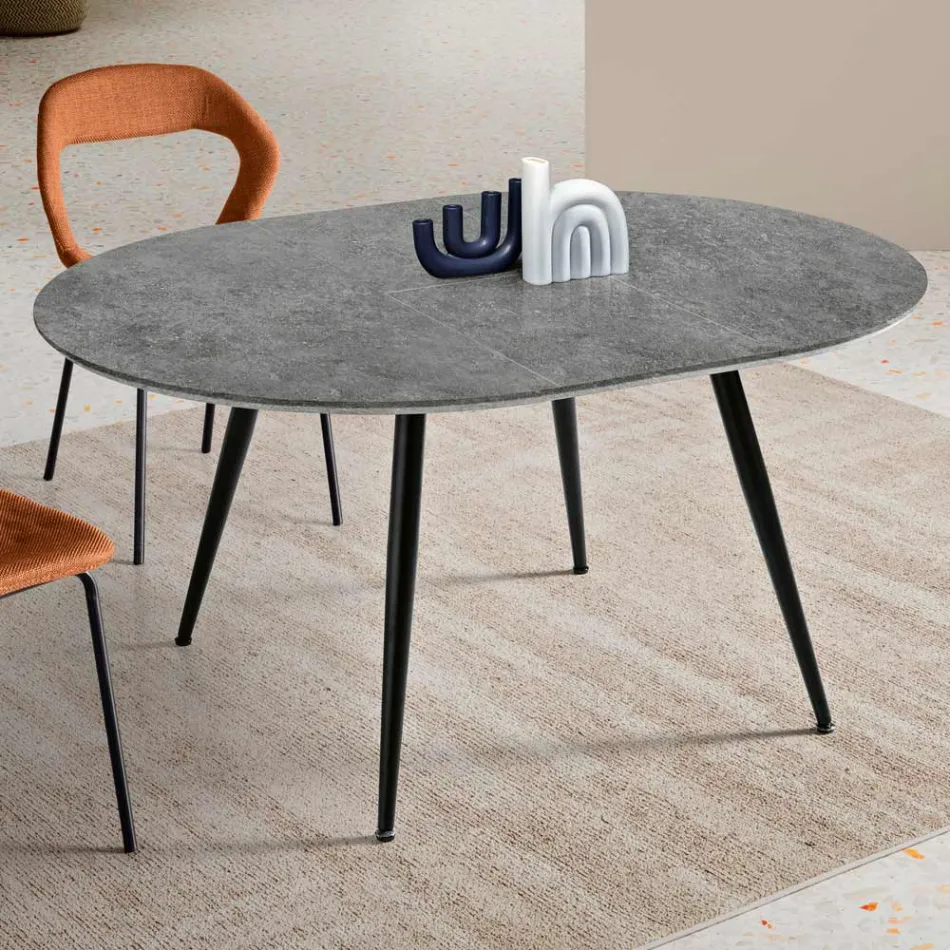 Mesa redonda de seis lugares com tampo em MDF e base de metal - Croma Viadurini