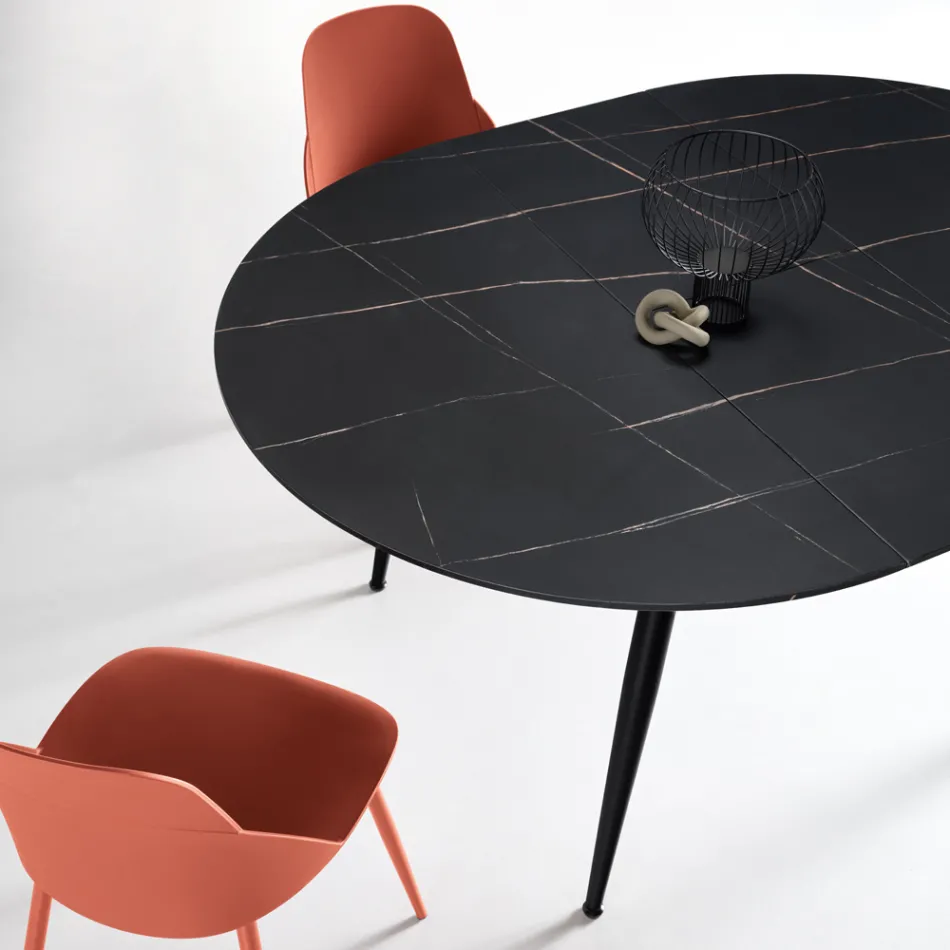 Mesa redonda de seis lugares com tampo em MDF e base de metal - Croma Viadurini